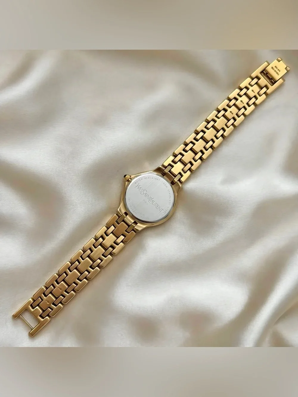 AUTHENTIC VINTAGE YVES SAINT LAURENT GOLD WATCH - MOTHER-OF-PEARL DIAL